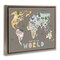 Stupell Industries Kid's Map Of World Brown Floating Frame, design by Carla Daly